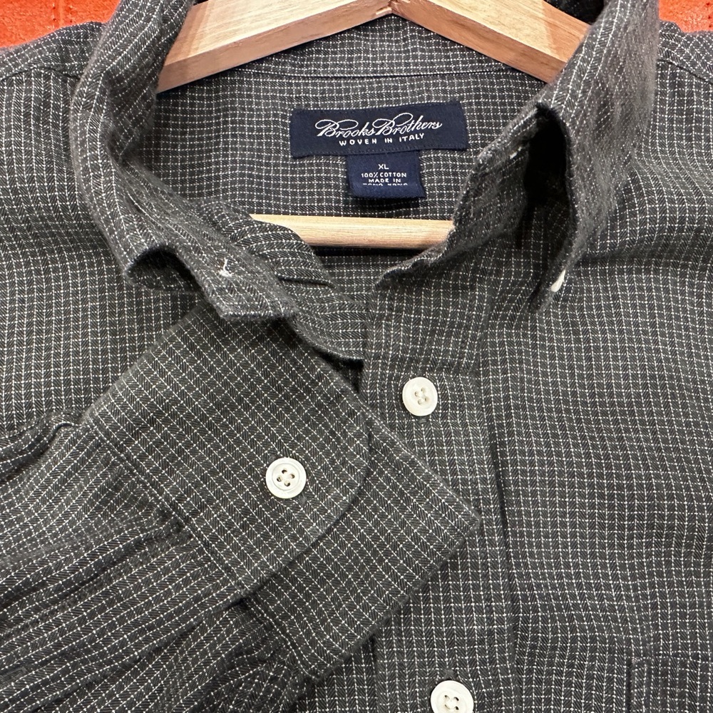 Brooks Brothers Men's Long Sleeve Dark Gray Checkered Shirt